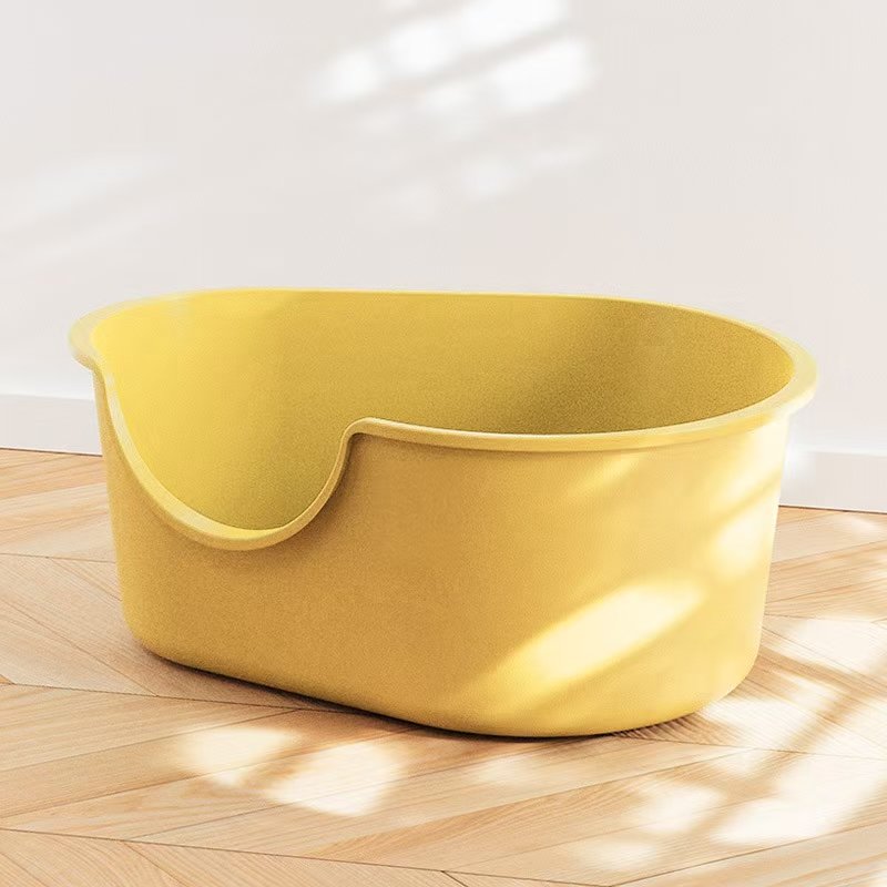 Extra large cat litter box with splash-proof integrated open cat litter box（yellow）