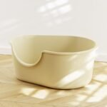 Extra large cat litter box with splash-proof integrated open cat litter box(white yellow)