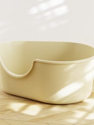 Extra large cat litter box with splash-proof integrated open cat litter box（white yellow）