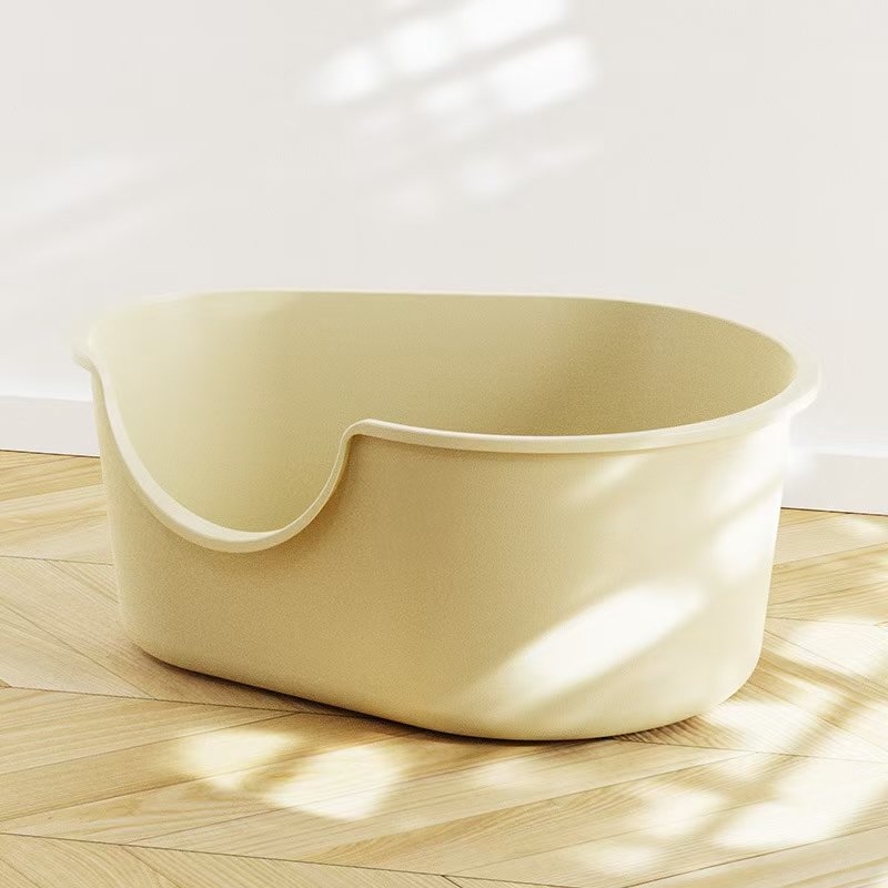 Extra large cat litter box with splash-proof integrated open cat litter box（white yellow）